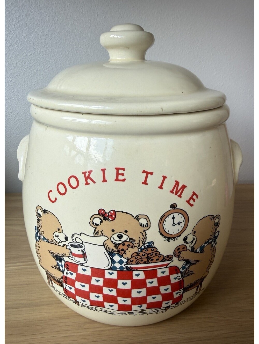 Rare Vintage 1984 Treasure Craft Pottery Cookie Time Large Cookie Jar 10"×8"×7"